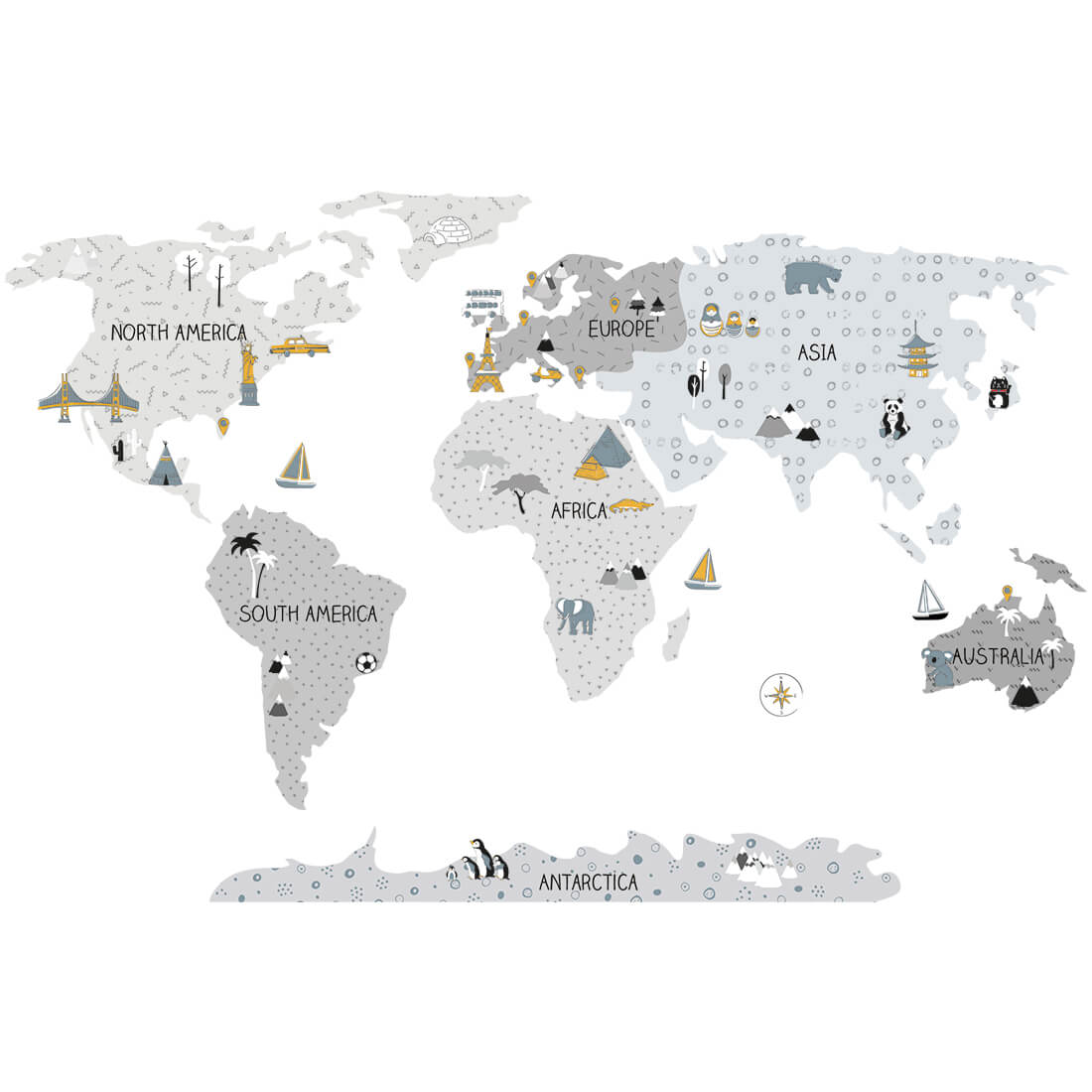 Wandsticker | Weltkarte grau | Größe L (180x120 cm)