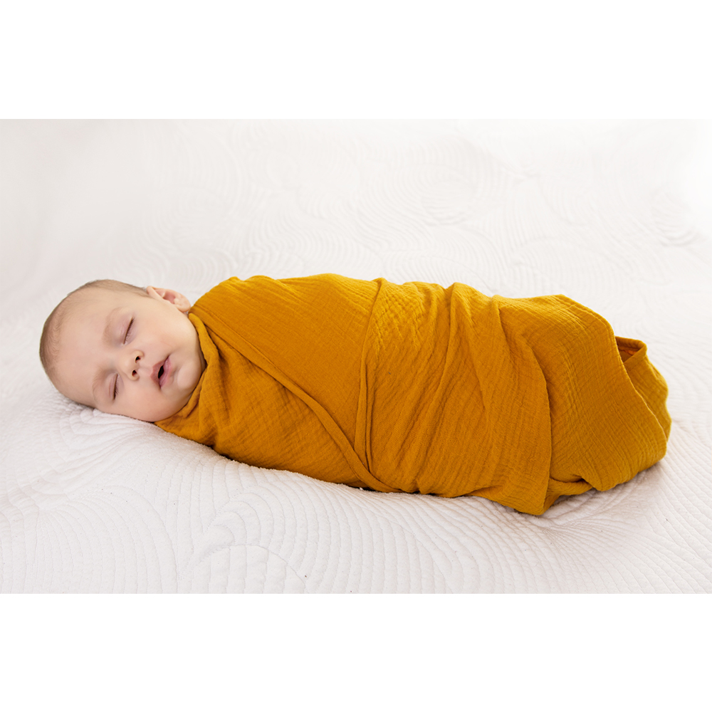 MUSLIN swaddle blanket - mustard yellow - 80x120 cm