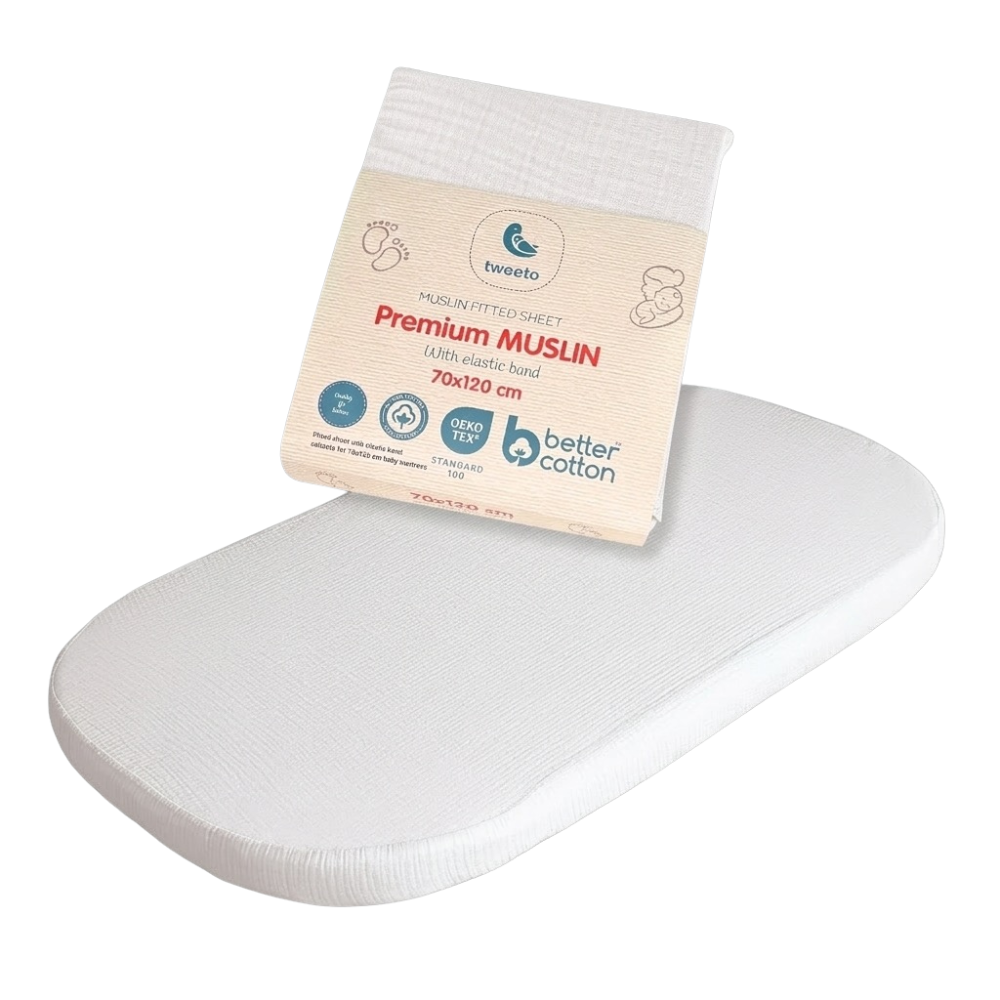 tweeto® Drap-housse en mousseline Blanc 70x120 cm - MAXI