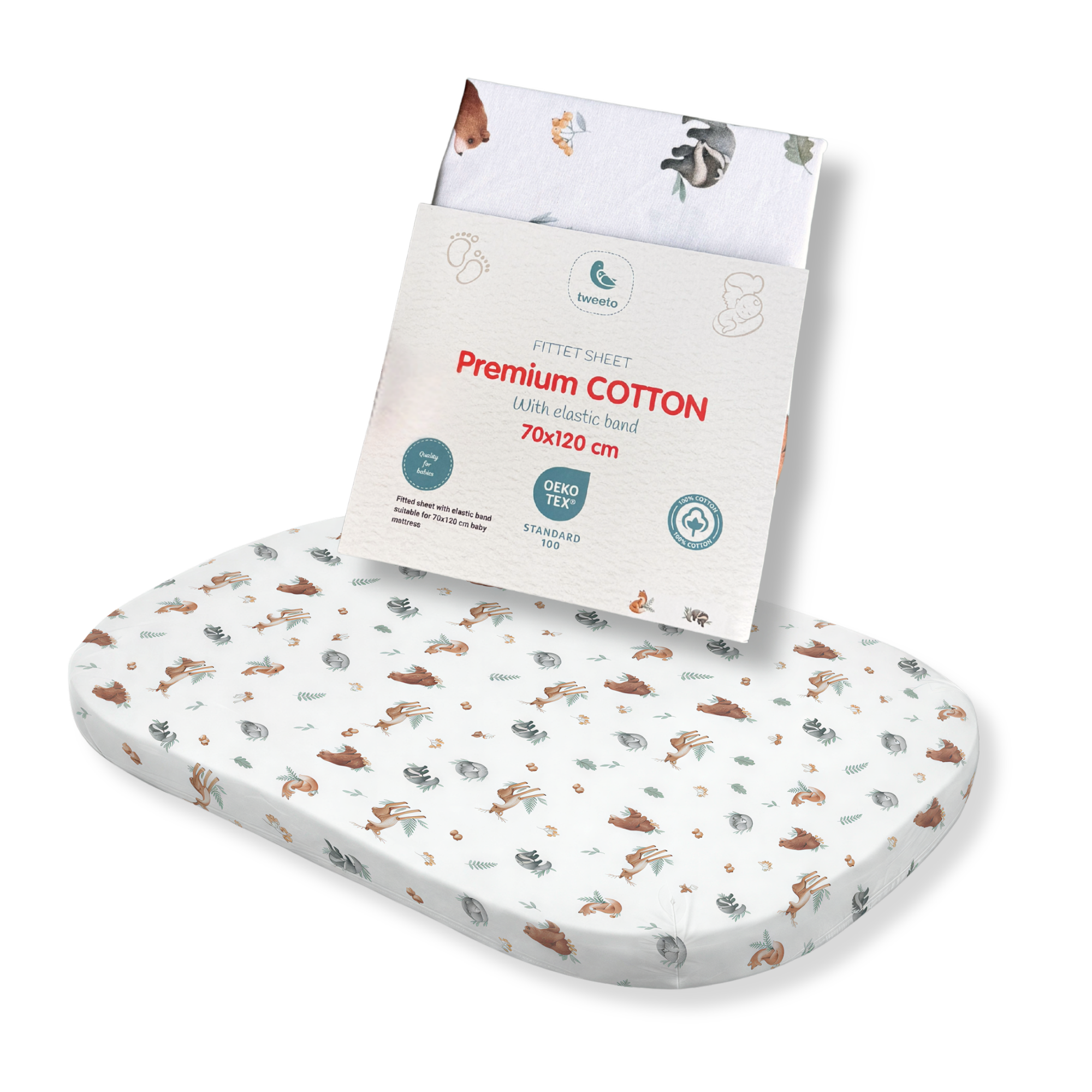 tweeto® Lenzuolo con angoli con motivo animali del bosco 70x120 cm - MAXI