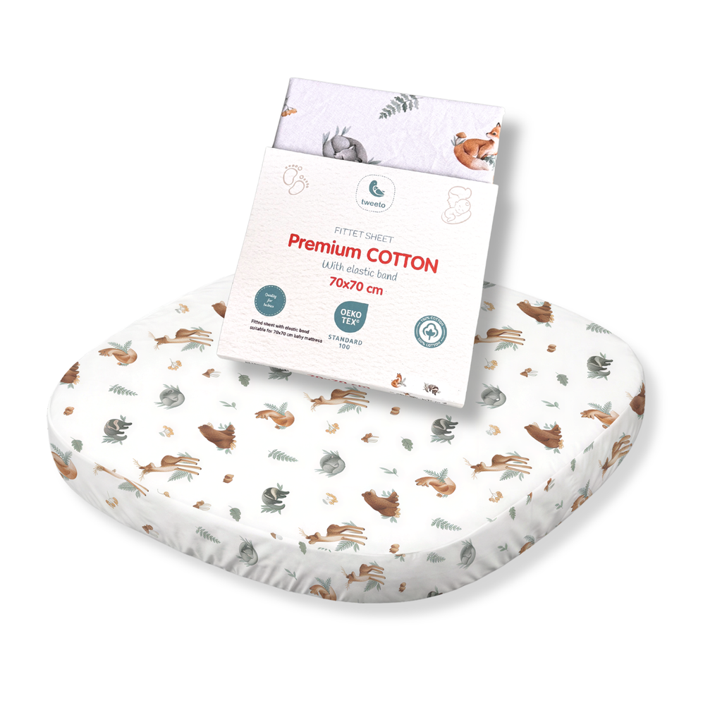 tweeto® Fitted sheet - Forest Animals design 70x70 cm - MINI