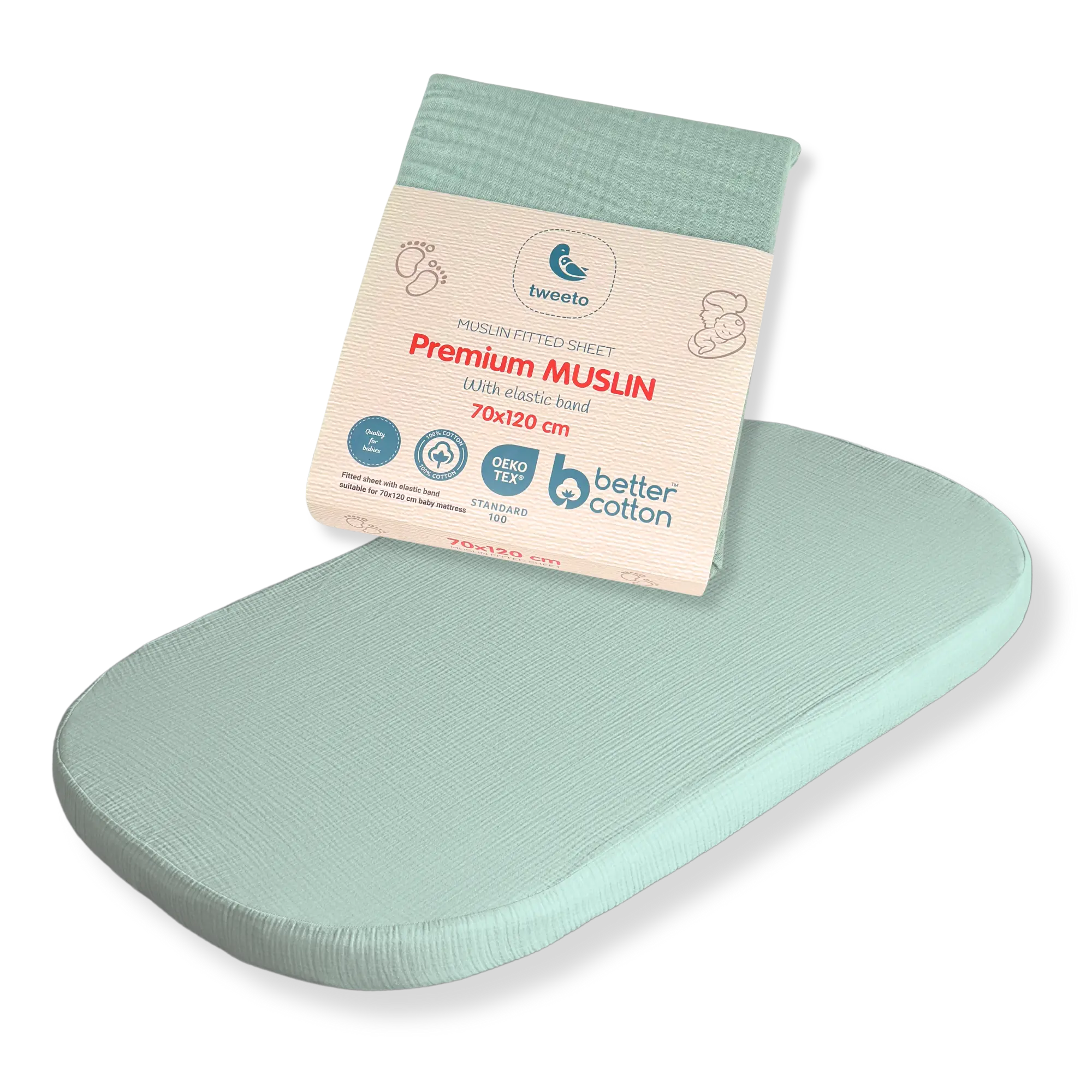 tweeto® Spannbettlaken Musselin Mint