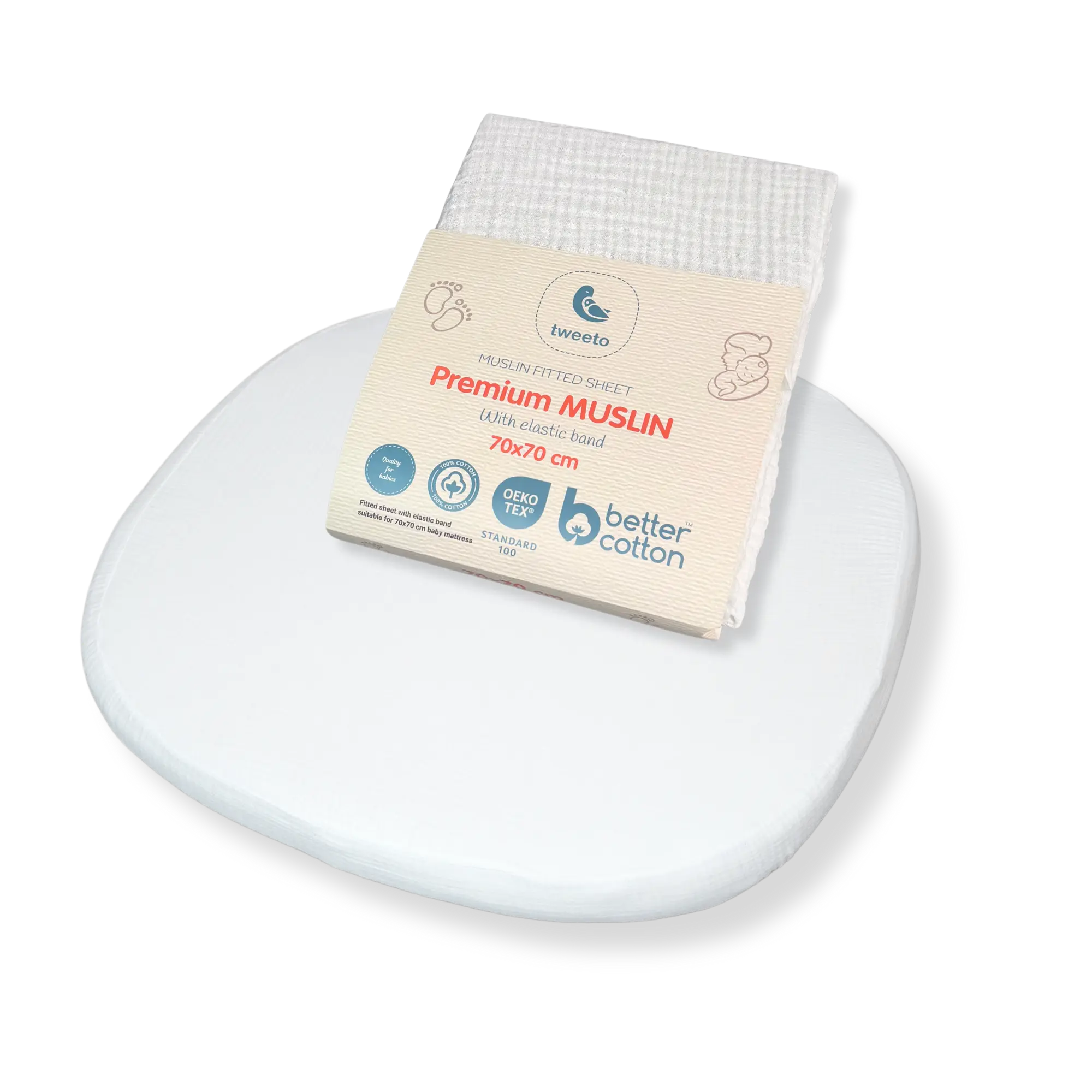 tweeto® Spannbettlaken Musselin Weiss