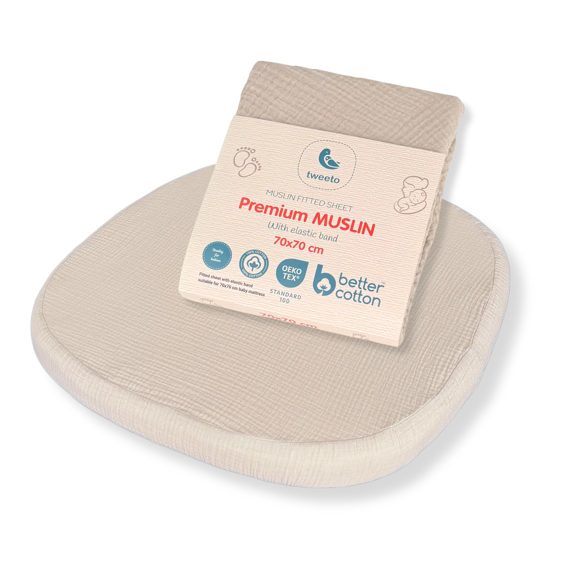 tweeto® Spannbettlaken Musselin Cappuccino