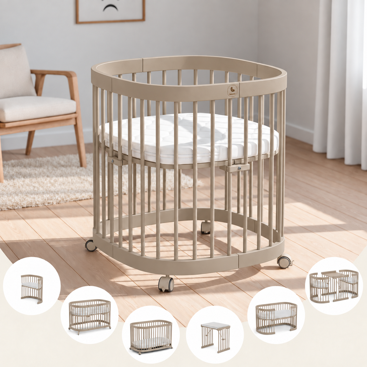 tweeto® Babybett 7 in 1 inkl. Matratze (atmungsaktiver Kaltschaum)