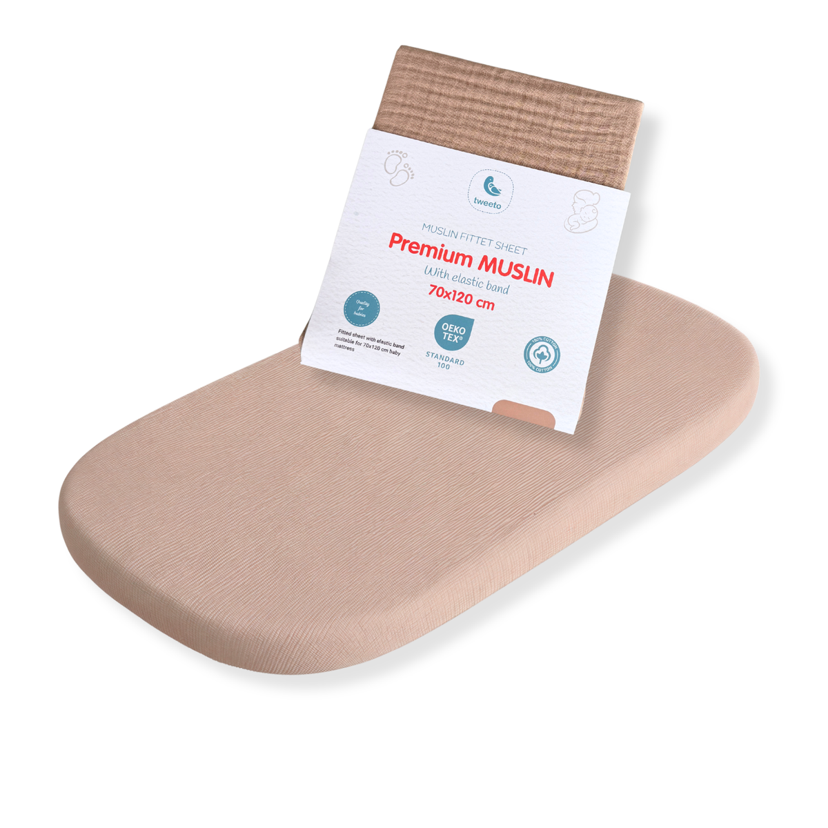 tweeto® Fitted sheet muslin cappuccino 70x120 cm - MAXI