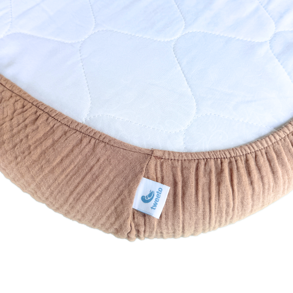 tweeto® Cearșaf cu elastic din muselină bej 70×70 cm – MINI