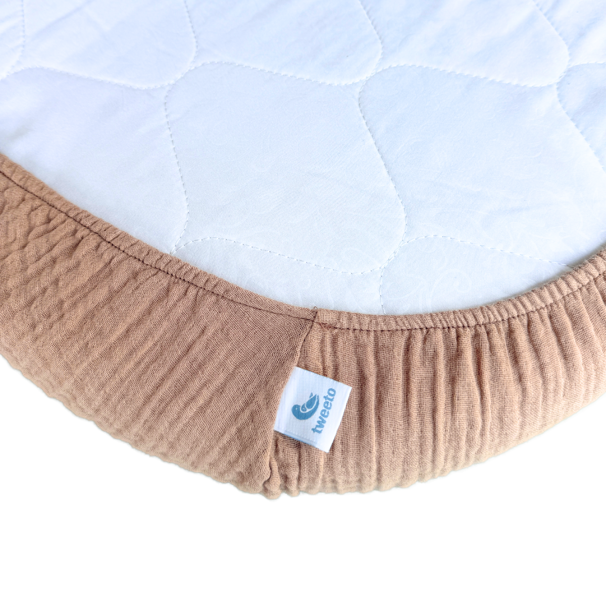 tweeto® Cearșaf cu elastic din muselină bej 70×70 cm – MINI